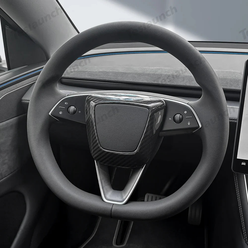 Tesla Model Y Juniper 2025+ - Upgraded Center Trim Cover in Genuine Carbon Fiber for Steering Wheel Airbag - Evooor