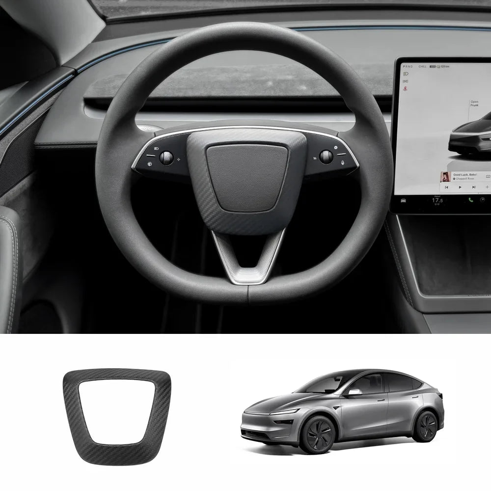 Tesla Model Y Juniper 2025+ - Upgraded Center Trim Cover in Genuine Carbon Fiber for Steering Wheel Airbag - Evooor