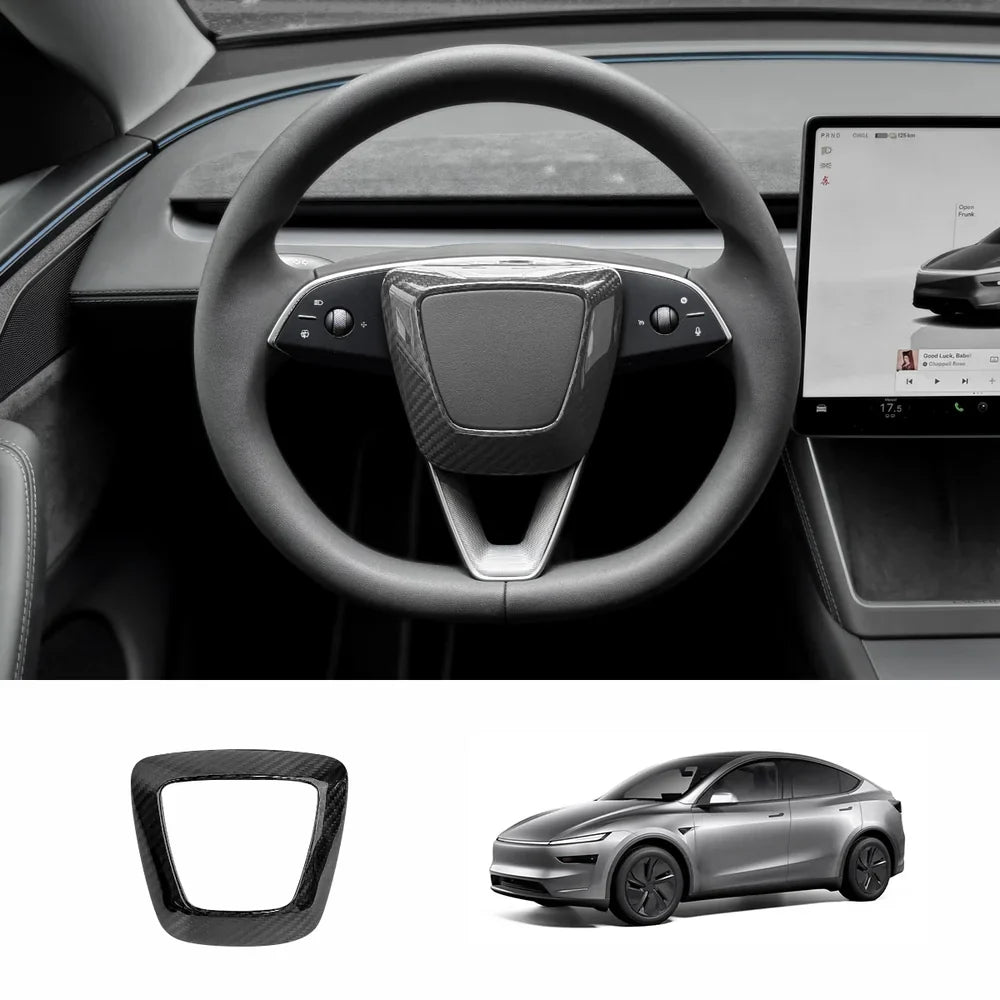 Tesla Model Y Juniper 2025+ - Upgraded Center Trim Cover in Genuine Carbon Fiber for Steering Wheel Airbag - Evooor