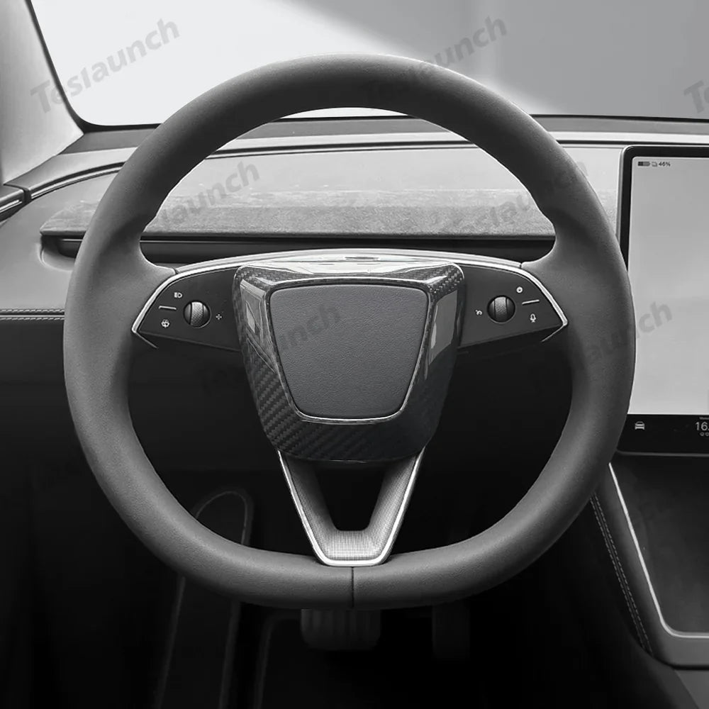 Tesla Model Y Juniper 2025+ - Upgraded Center Trim Cover in Genuine Carbon Fiber for Steering Wheel Airbag - Evooor