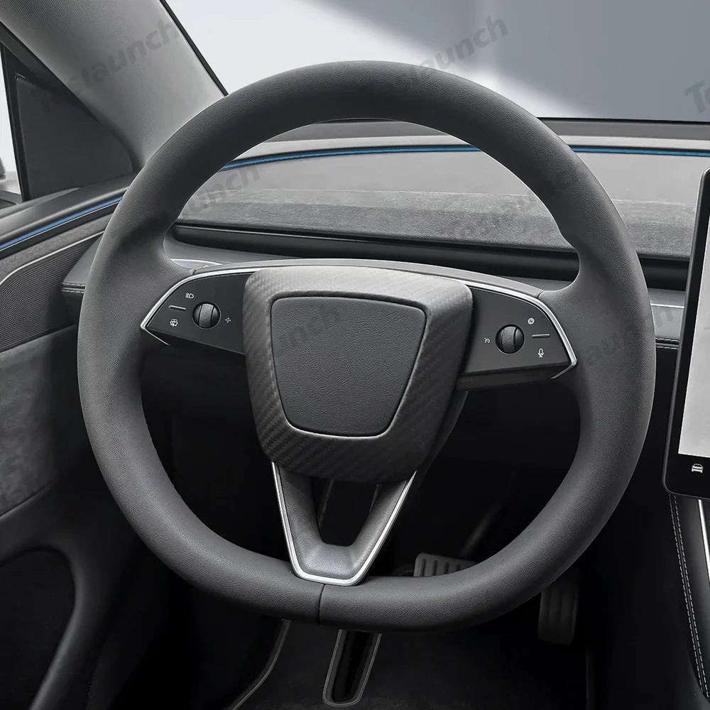 Tesla Model Y Juniper 2025+ - Upgraded Center Trim Cover in Genuine Carbon Fiber for Steering Wheel Airbag - Evooor