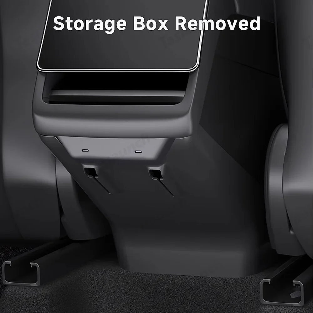 Protective Rear Center Console Kick Guard with Extra Storage for Tesla Model Y and Model 3 - Juniper 2025 / Highland 2024+ - Evooor