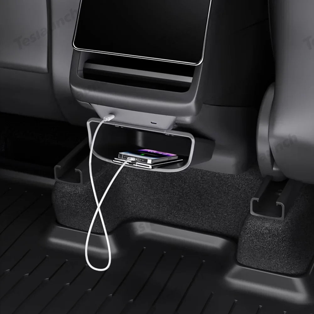 Protective Rear Center Console Kick Guard with Extra Storage for Tesla Model Y and Model 3 - Juniper 2025 / Highland 2024+ - Evooor