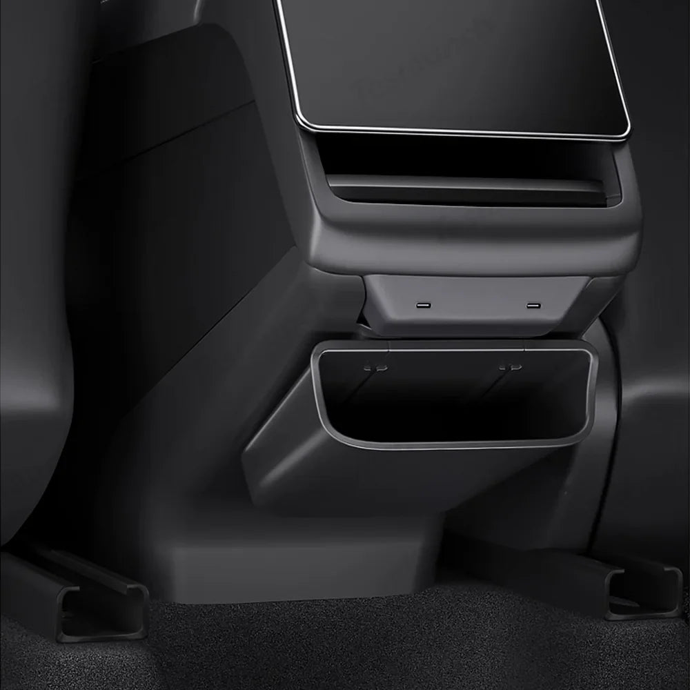 Protective Rear Center Console Kick Guard with Extra Storage for Tesla Model Y and Model 3 - Juniper 2025 / Highland 2024+ - Evooor