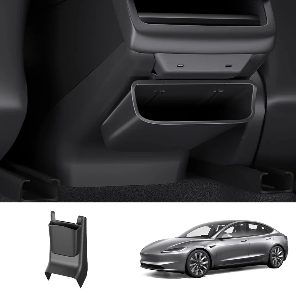 Protective Rear Center Console Kick Guard with Extra Storage for Tesla Model Y and Model 3 - Juniper 2025 / Highland 2024+ - Evooor