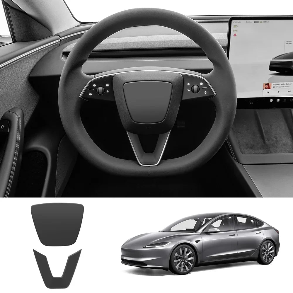 Premium ABS Steering Wheel Center & V-Shape Trim Upgrade Kit for Tesla Model Y and Model 3 - Enhance Your Car Interior Style and Design - Evooor