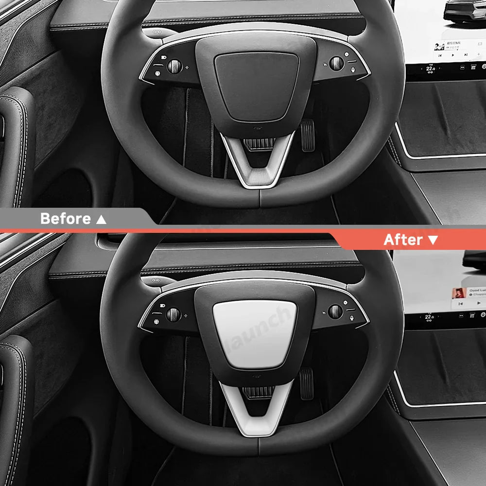 Premium ABS Steering Wheel Center & V-Shape Trim Upgrade Kit for Tesla Model Y and Model 3 - Enhance Your Car Interior Style and Design - Evooor