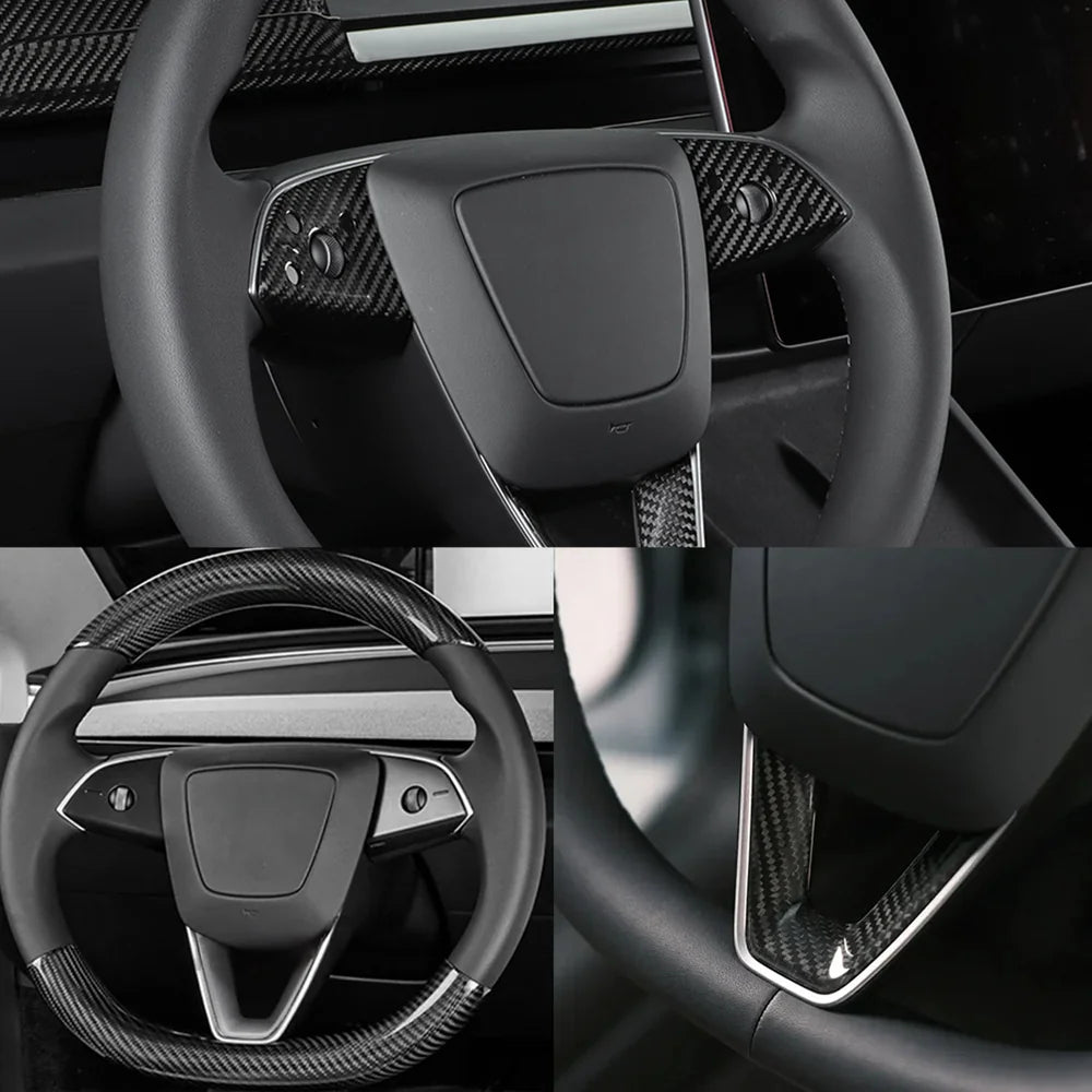 Protecteurs de panneau de volant en fibre de carbone de haute qualité (2 pièces) pour Tesla Model 3 - Amélioration durable pour la conduite en montagne