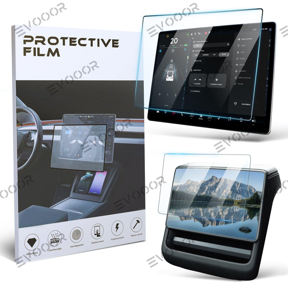 2024 Model 3 Highland Tempered Glass(9H) Screen Protector For Tesla Dashboard Screen & Second Row Seat Screen Set (2PCS) - Evooor