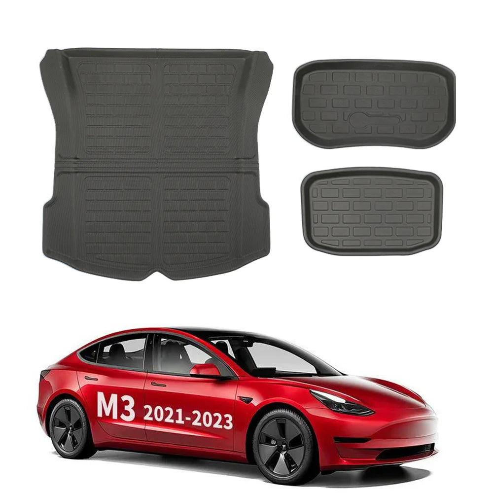 Tapis de sol intérieurs tout temps XPE modèle 3 ensemble de protections de coffre pour Tesla (2021-2023)