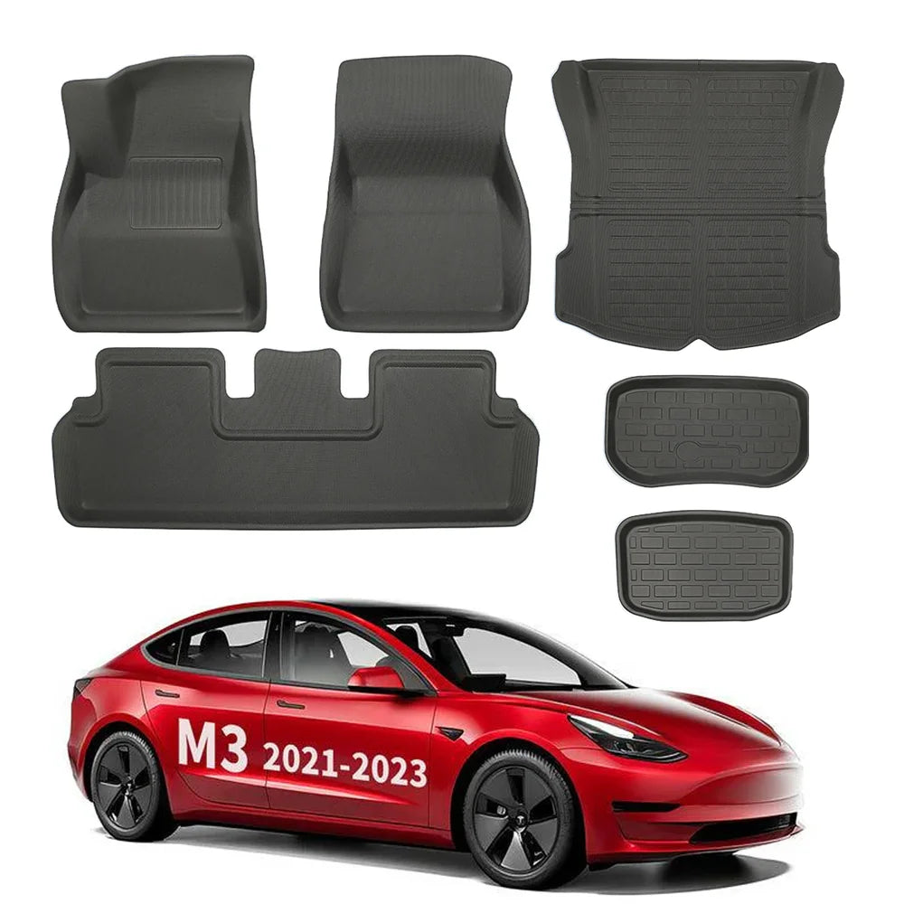 Tapis de sol intérieurs tout temps XPE modèle 3 ensemble de protections de coffre pour Tesla (2021-2023)