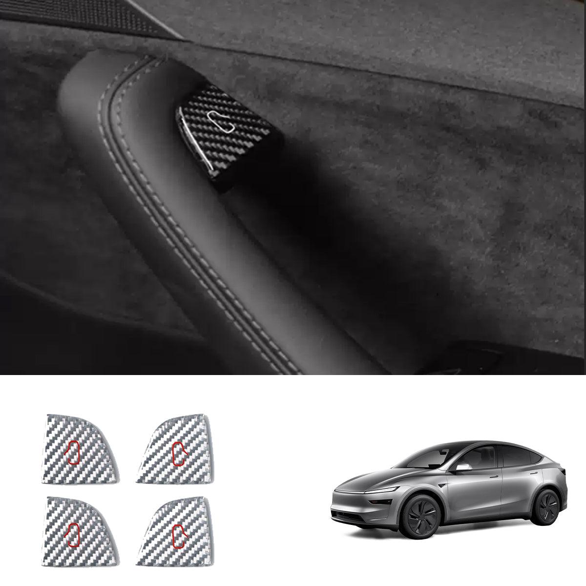 Premium Carbon Fiber Window Switch Button Cover Decals Set for Tesla Model 3 & Model Y - Pack of 4 - Evooor