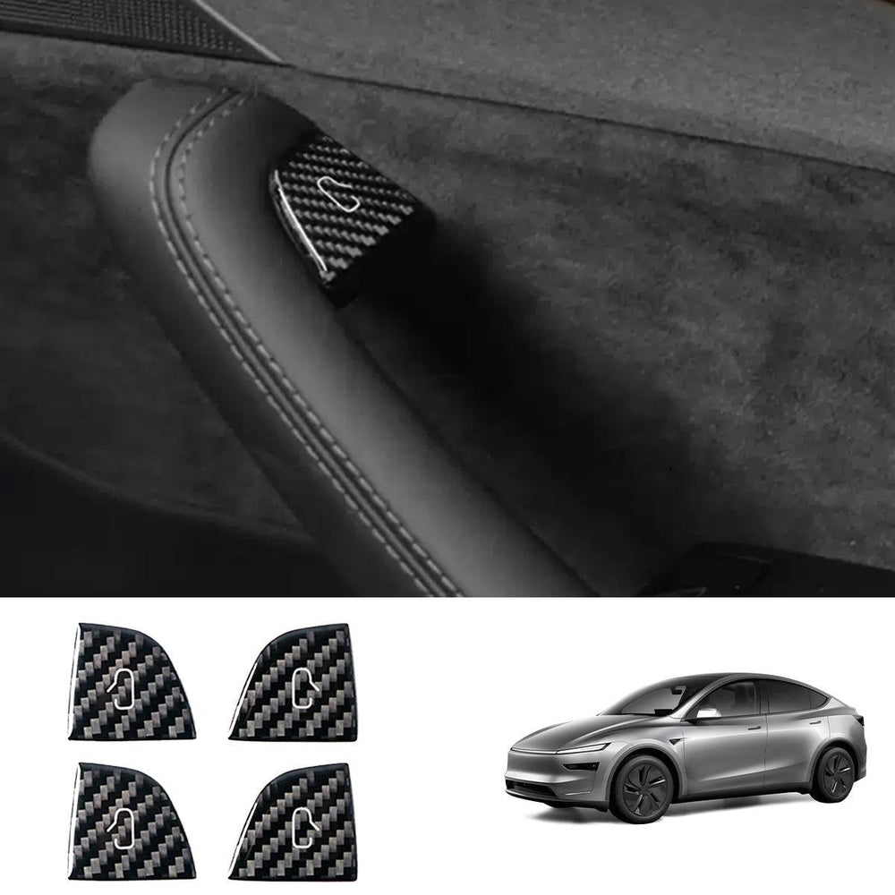 Premium Carbon Fiber Window Switch Button Cover Decals Set for Tesla Model 3 & Model Y - Pack of 4 - Evooor