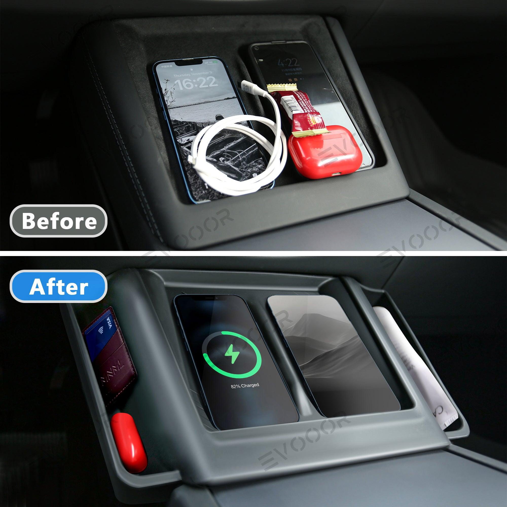 2024 Model 3 Highland Central Control Wireless Charging Silicone Pad Storage Box For Tesla - Evooor
