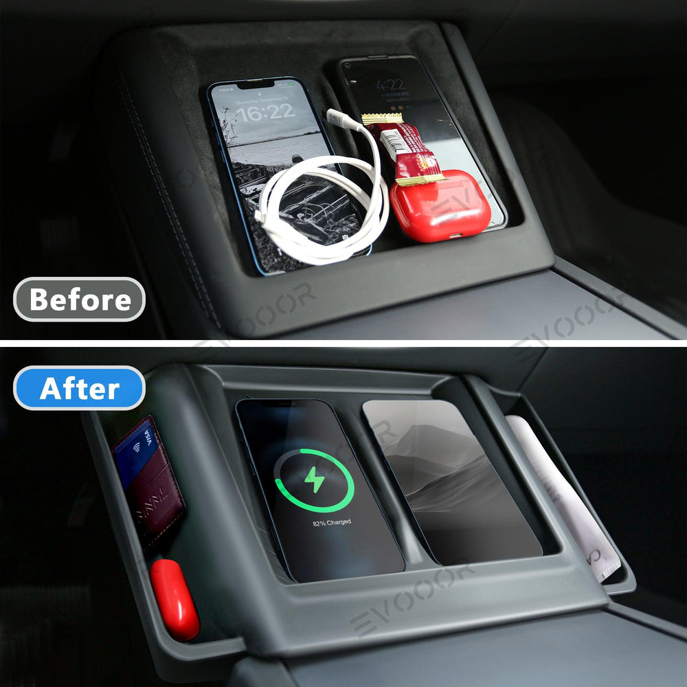 2024 Model 3 Highland Central Control Wireless Charging Silicone Pad Storage Box For Tesla - Evooor