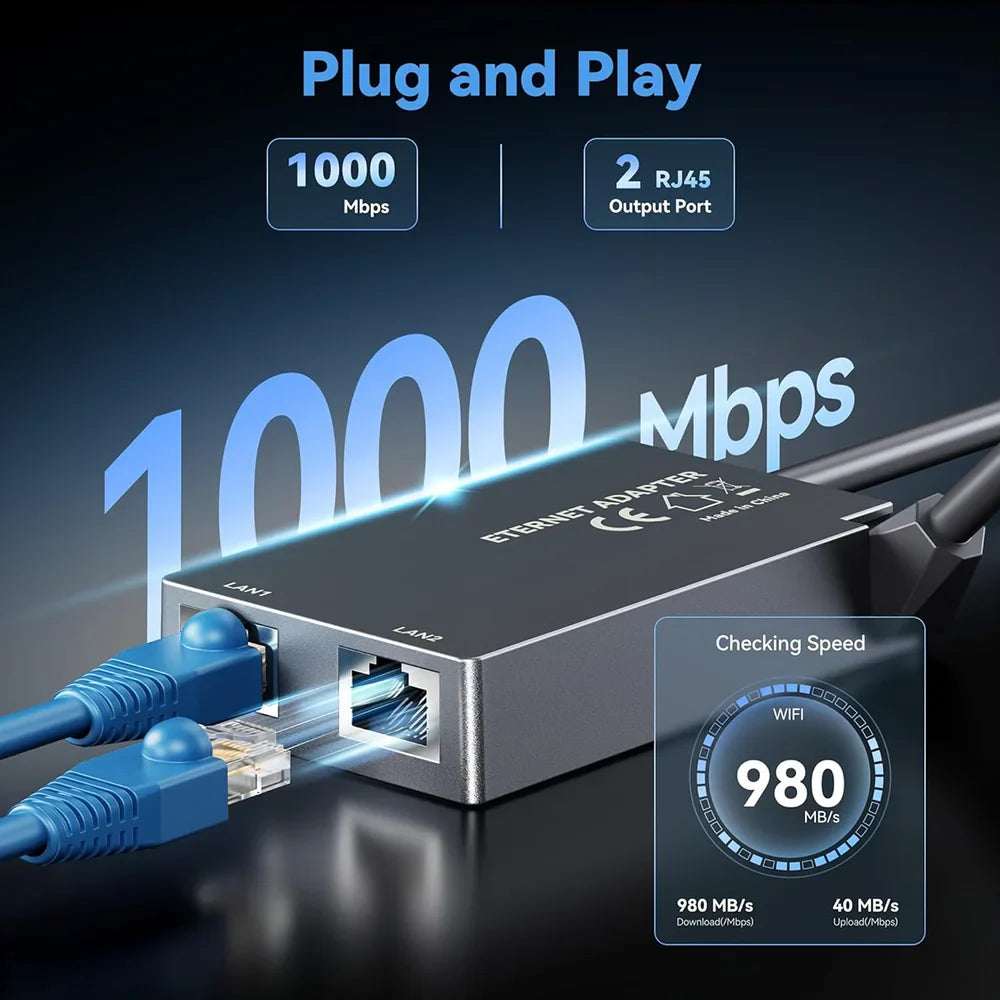 Dual RJ45 Ethernet Adapter for Improved Connectivity with Starlink Gen 2 - Dual-Port Wired Network Connection Device - Evooor