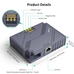 3-in-1 PoE Injector with 9- 36V DC Step-Up Converter for Starlink Gen 2 - Evooor