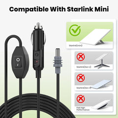 High-quality 10ft Car Charger Cable with Switch for Starlink Mini - DC Power Cord for Improved Performance - Evooor