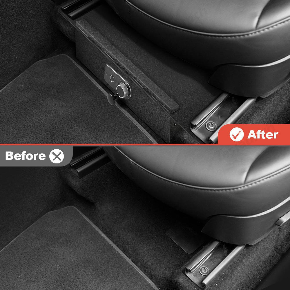 Front Under-Seat Fingerprint Anti-Theft Privacy Gunsafe Organizer Lockbox for Tesla Model Y(2020-2024) - Evooor