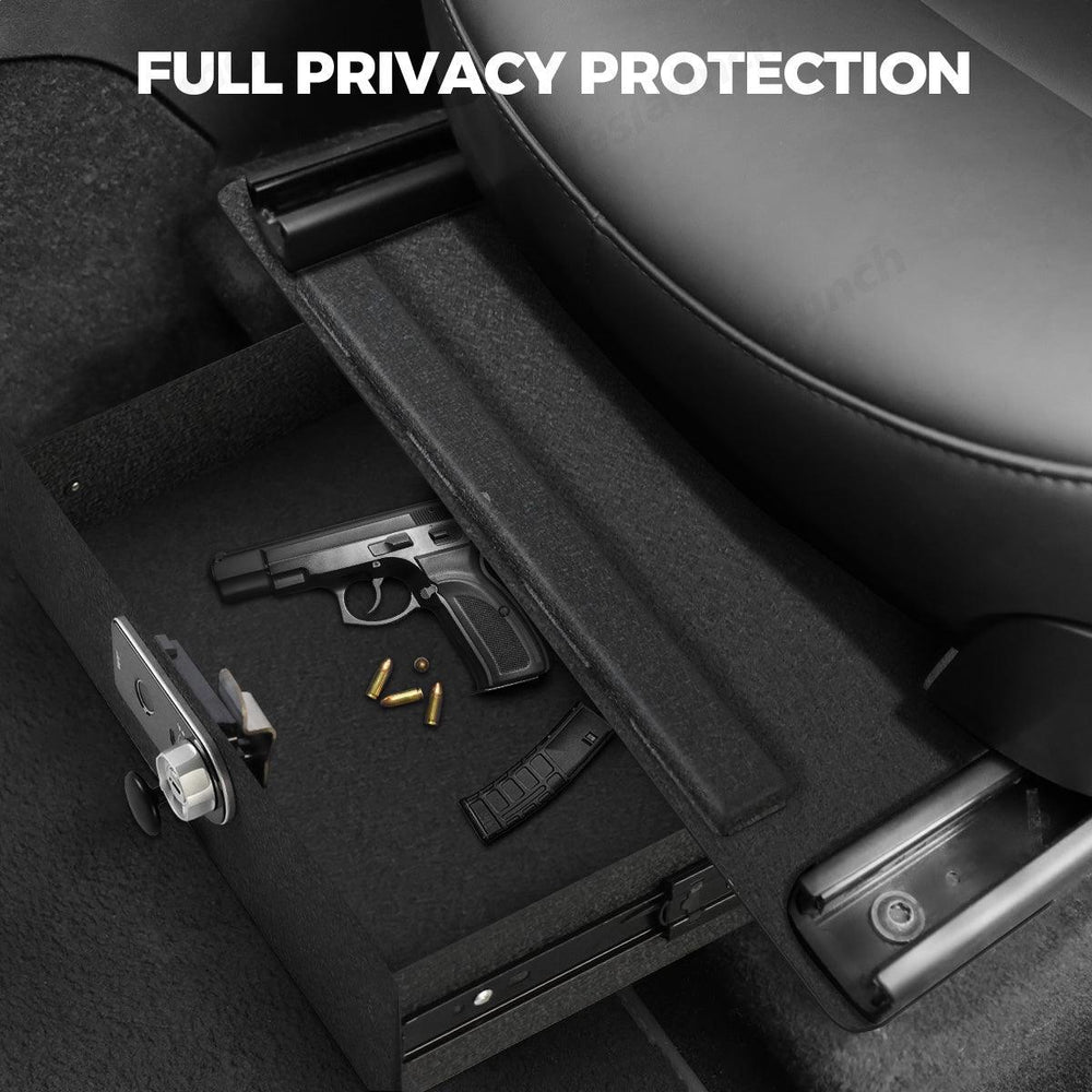 Front Under-Seat Fingerprint Anti-Theft Privacy Gunsafe Organizer Lockbox for Tesla Model Y(2020-2024) - Evooor