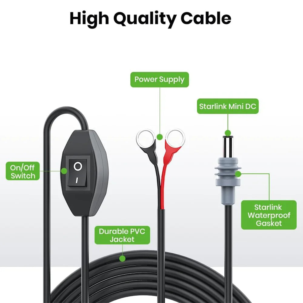10ft O-Ring DC Charging Cable for Starlink Mini with Switch - Compatible with 3M Length - High-Quality CB8 Connector - Evooor