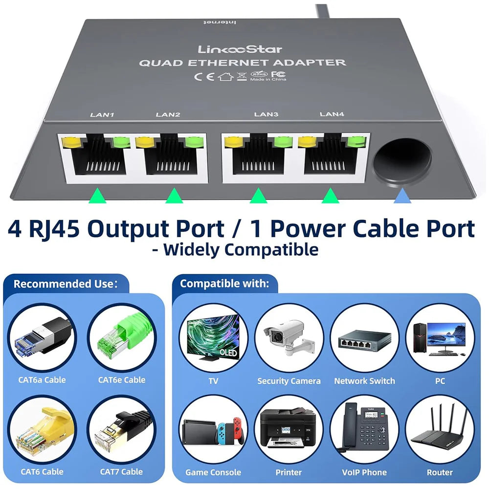 High-Speed 4-Port Ethernet Hub for Starlink Gen 3 and Mini - Multi-Device Connectivity Solution - Evooor