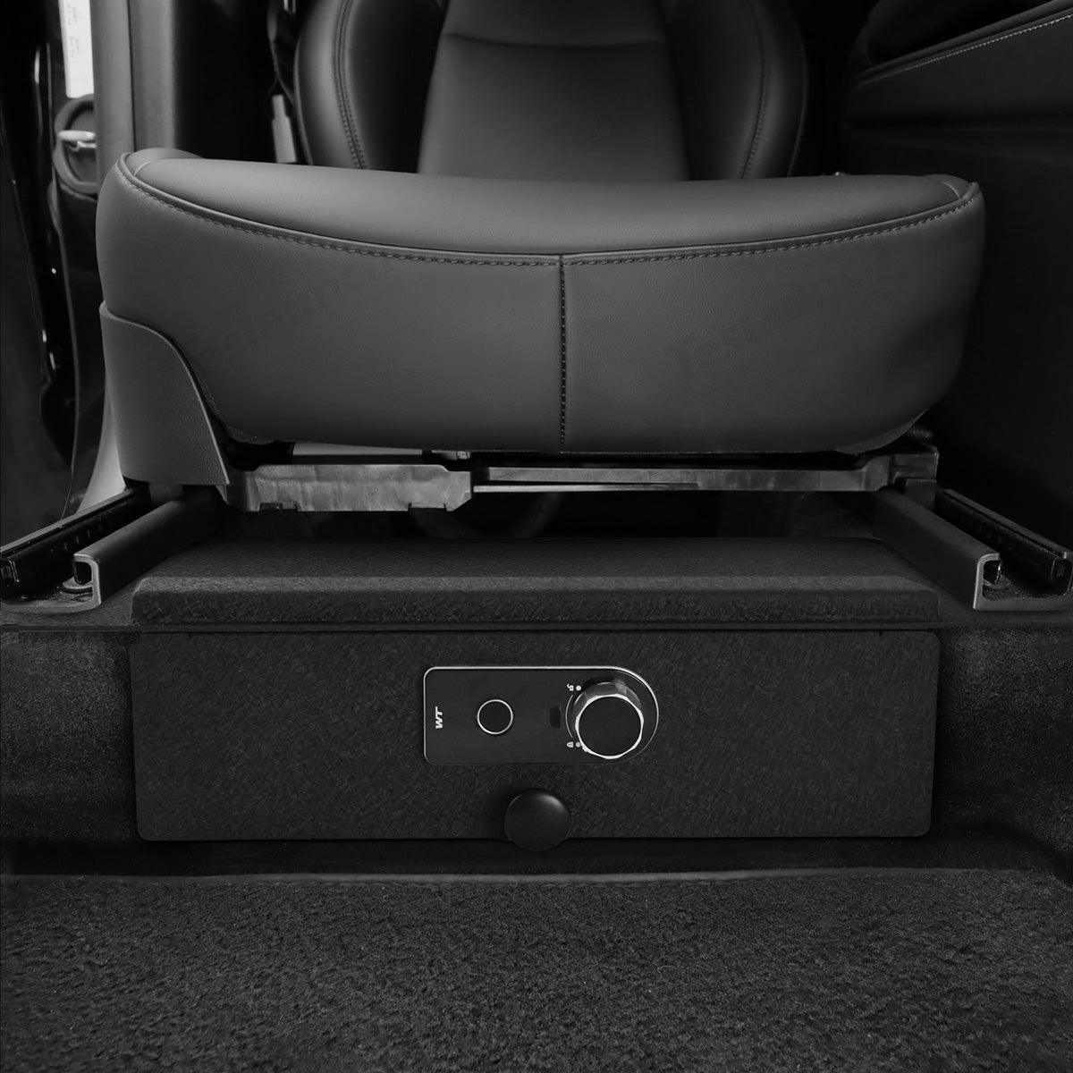 Front Under-Seat Fingerprint Anti-Theft Privacy Gunsafe Organizer Lockbox for Tesla Model Y(2020-2024) - Evooor