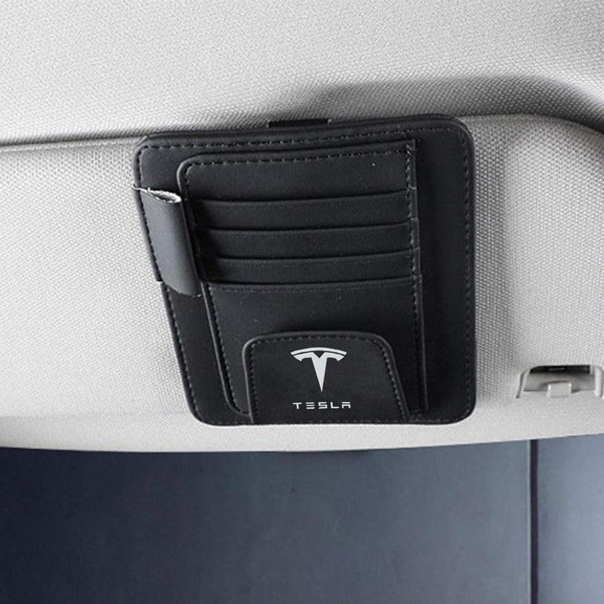 Leather Sun Visor Organizer For Tesla Models S/X/3/Y (2012-2023) - Evooor
