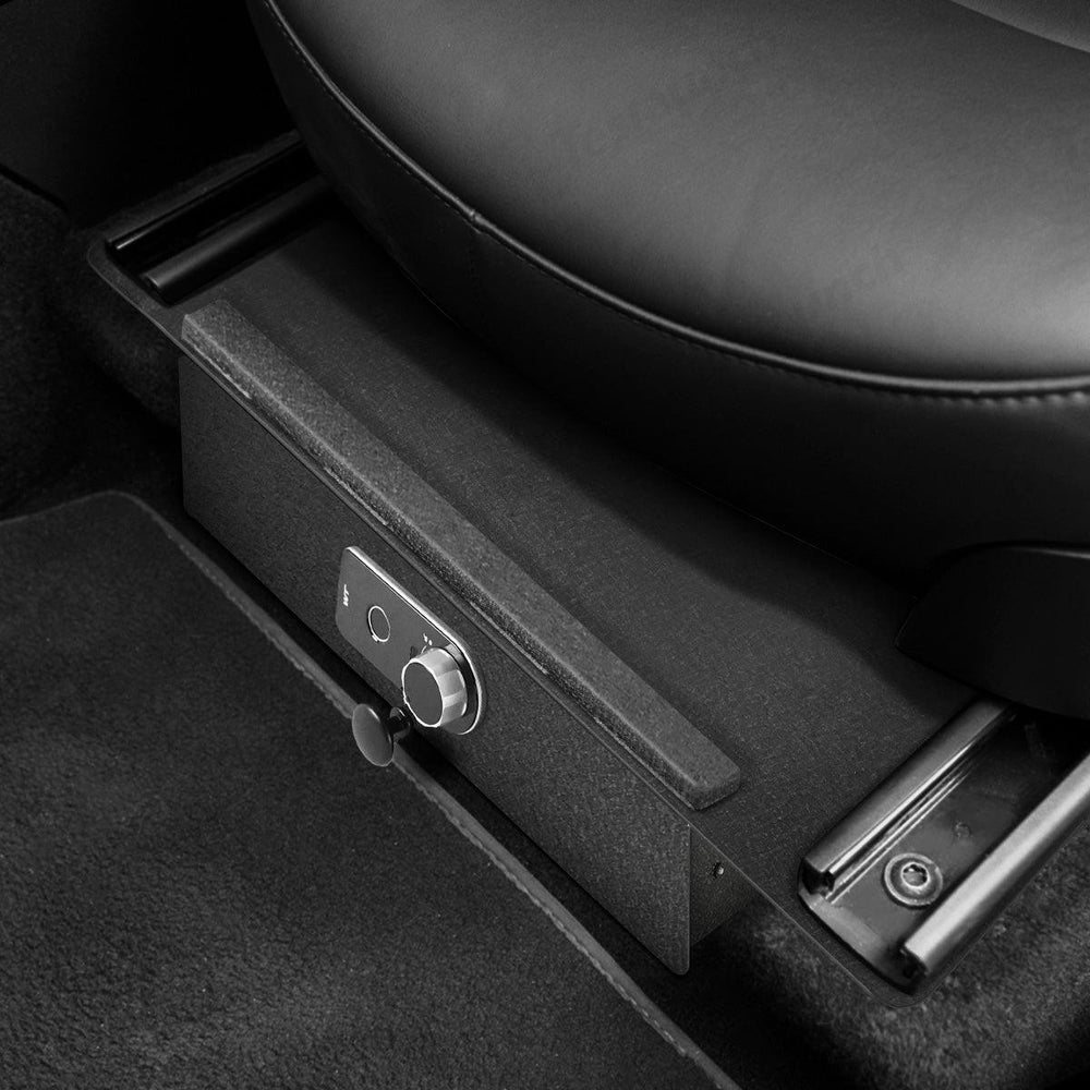 Front Under-Seat Fingerprint Anti-Theft Privacy Gunsafe Organizer Lockbox for Tesla Model Y(2020-2024) - Evooor