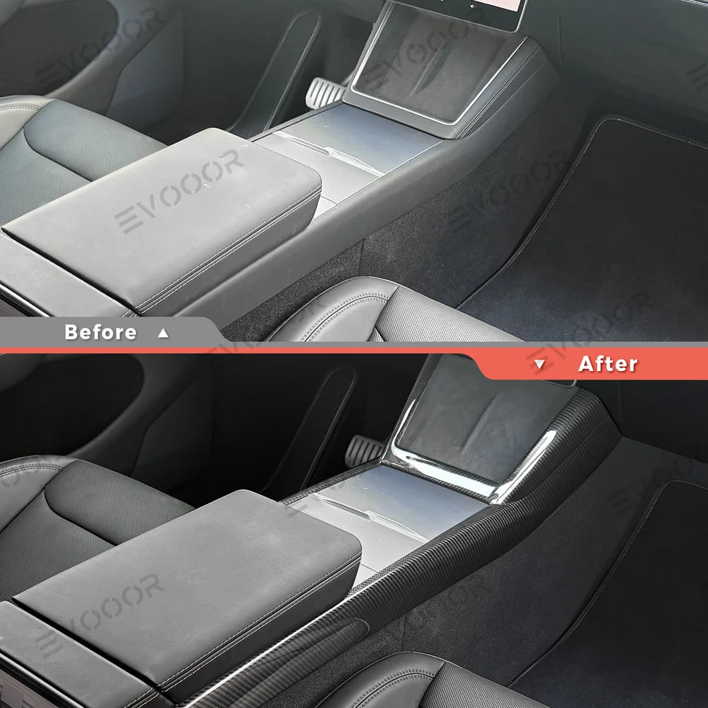 High-Quality Carbon Fiber Center Console Trim Panel for Tesla Model Y - Custom Fit with Modern Style for Juniper 2025+ Models