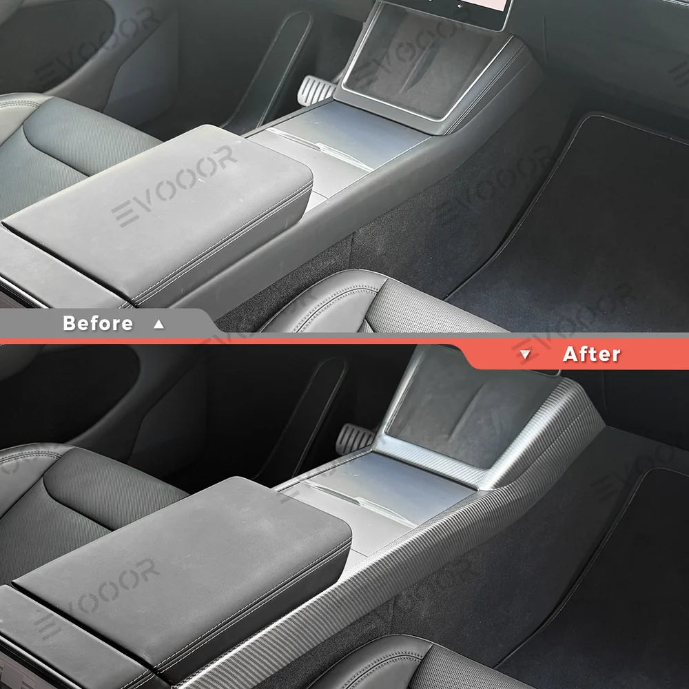 High-Quality Carbon Fiber Center Console Trim Panel for Tesla Model Y - Custom Fit with Modern Style for Juniper 2025+ Models
