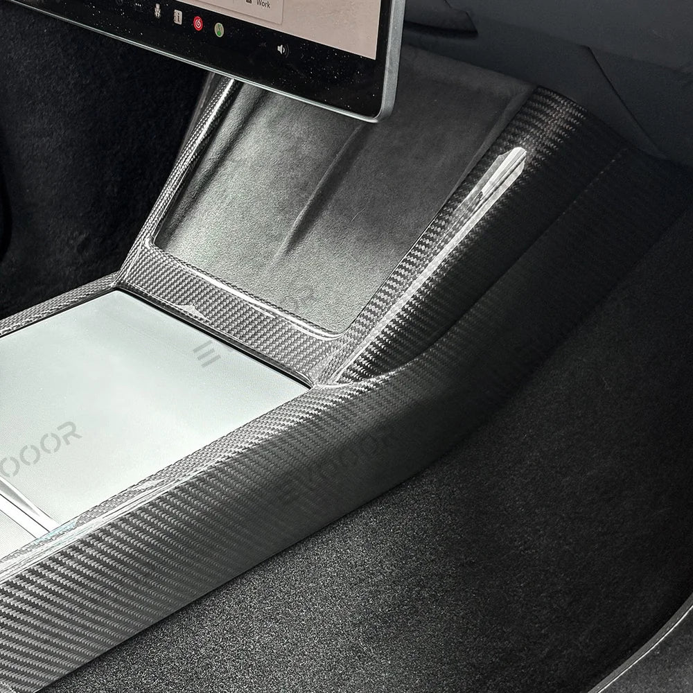 High-Quality Carbon Fiber Center Console Trim Panel for Tesla Model Y - Custom Fit with Modern Style for Juniper 2025+ Models
