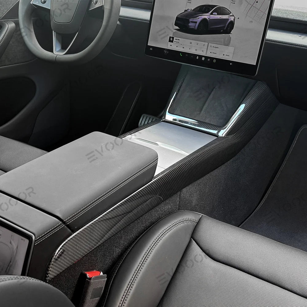 High-Quality Carbon Fiber Center Console Trim Panel for Tesla Model Y - Custom Fit with Modern Style for Juniper 2025+ Models