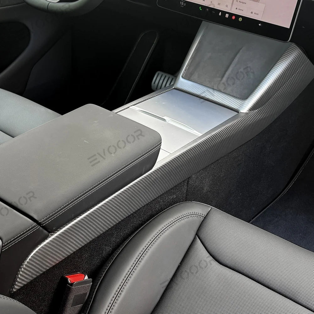 High-Quality Carbon Fiber Center Console Trim Panel for Tesla Model Y - Custom Fit with Modern Style for Juniper 2025+ Models