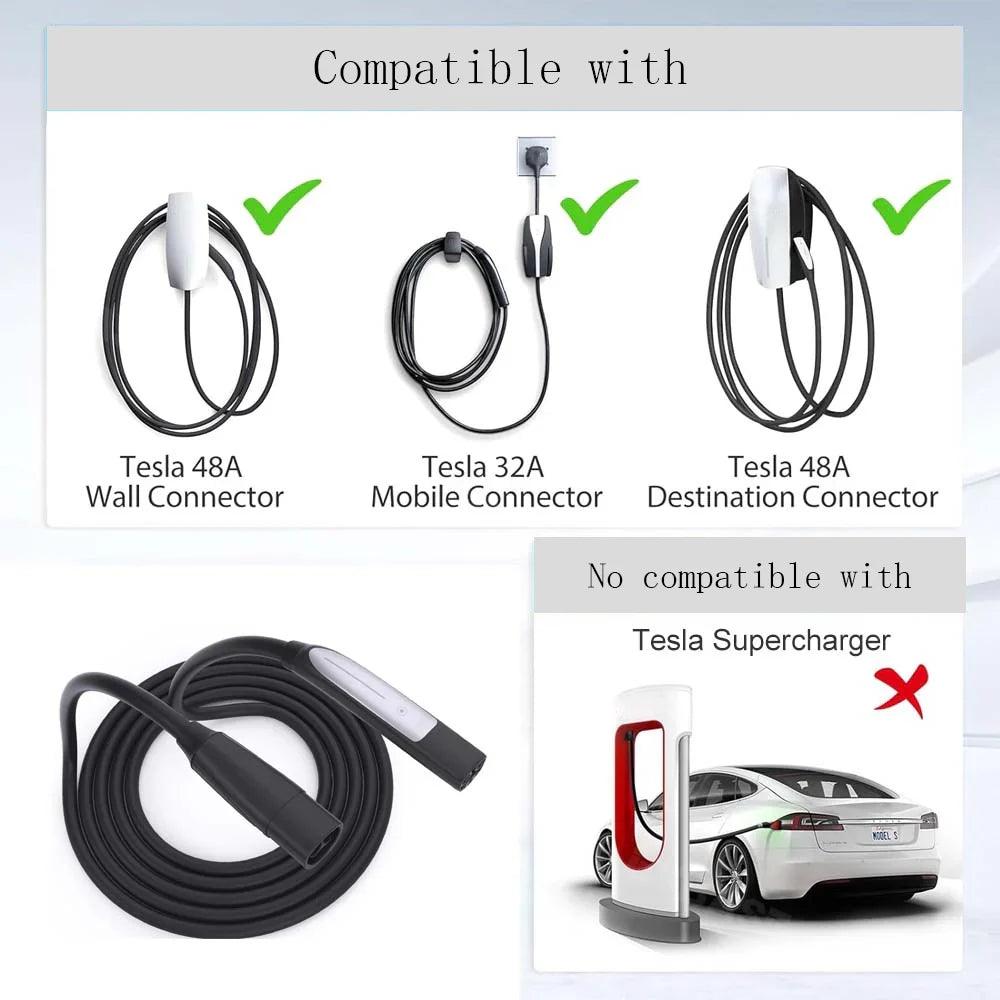 Electric Vehicle Charging Extension Cable with Convenient One-Button Switch for Tesla Models 3, Y, S, X - 16 Feet Length - Evooor