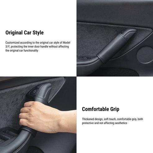Set of 4 Tesla Model 3/Y Leather Door Handle Guards - Interior Protection Kit - Evooor