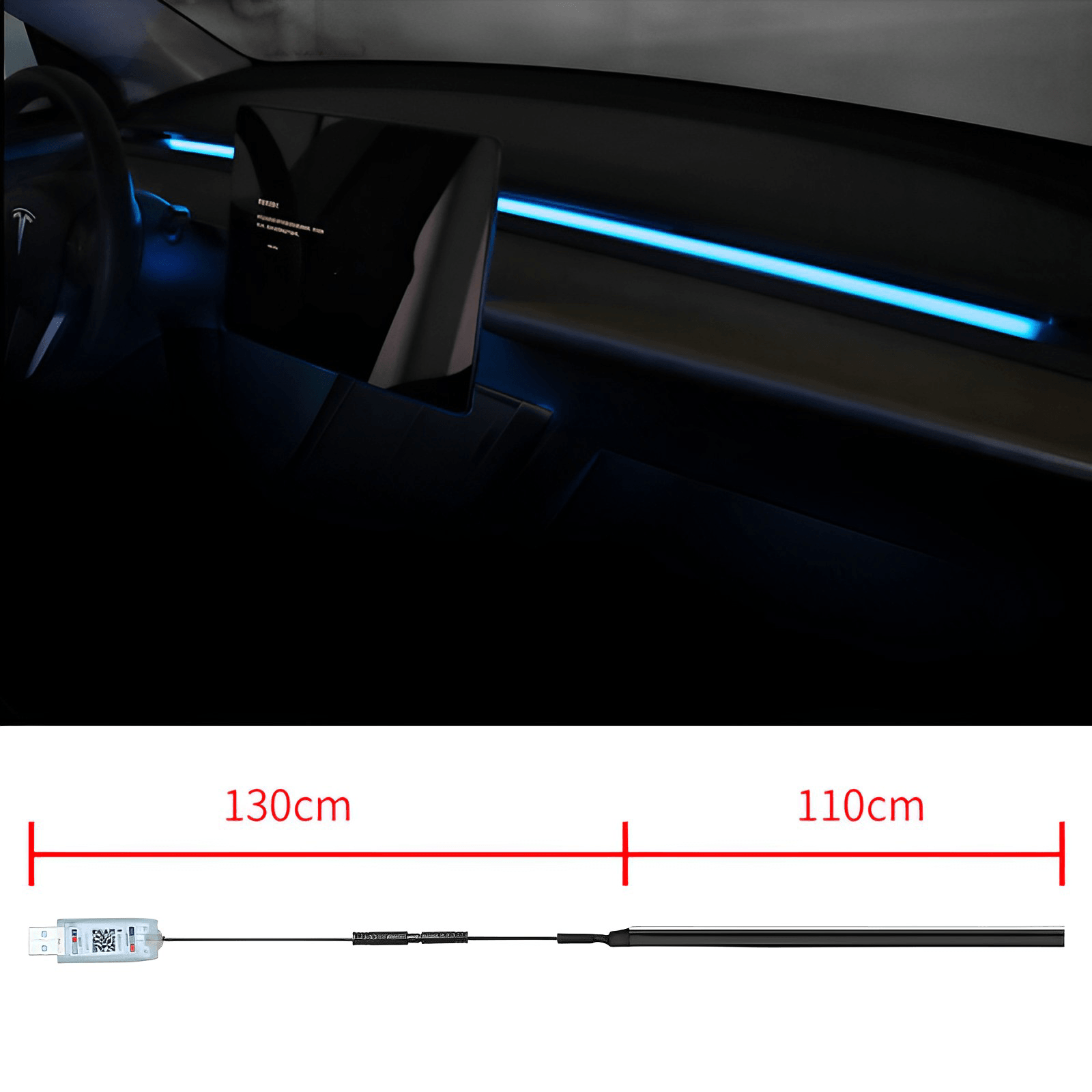 2023 Model 3/Y New Dashboard Strip Lights for Tesla, Remote RGB Interior Car Lights (2017-2023) - Evooor