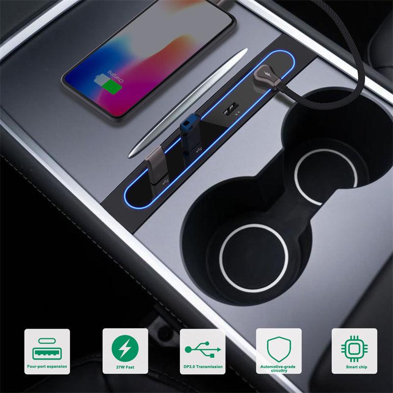 Model 3/Y USB Extender Charger Type C 27W Max Quick Charger Intelligent Stand Shunt Accessories For Tesla(2021-2023) - Evooor