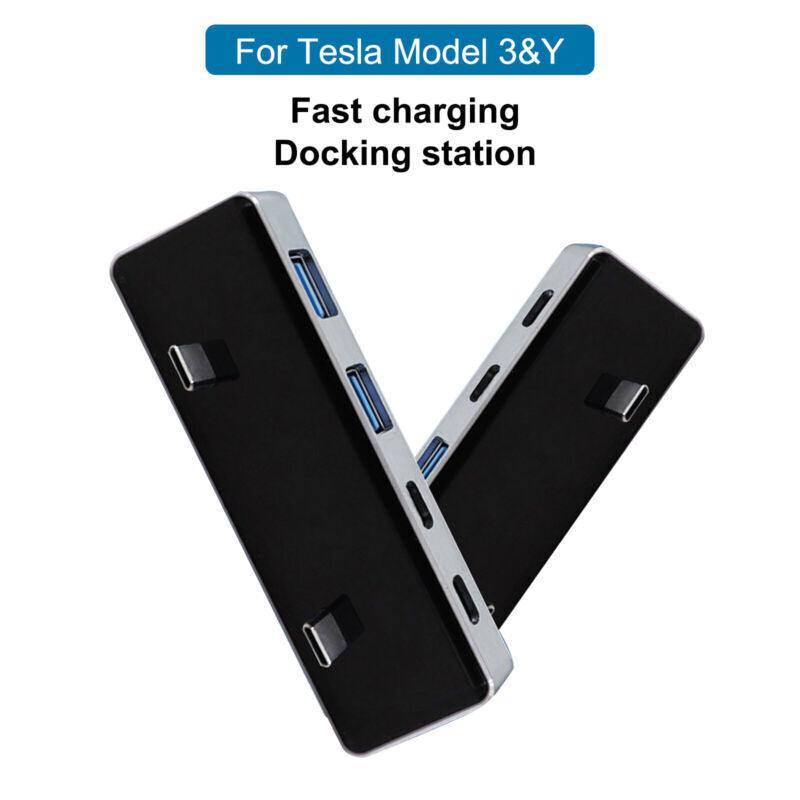 Model 3/Y Rear Seat USB Hub, Center Console Armrest Box HUB, PD Fast Charge For Daul Type-C Port for Tesla(2021-2023) - Evooor