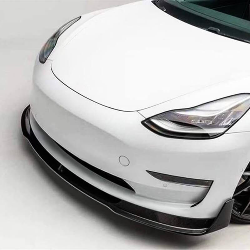 [High-Quality] Carbon Fiber Front Bumper Lip Spoiler Set for Tesla Model 3 (2017-2023) - Evooor