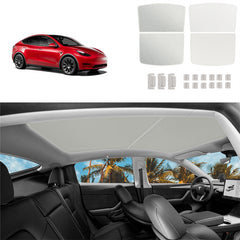 Tesla Model 3/Y Roof Sunshade Front & Rear Top Windows Reflective Silver Coated Sun Shade