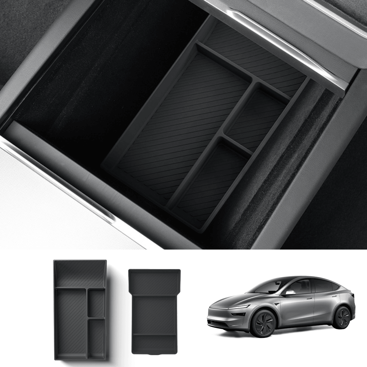 Silicone Center Console & Armrest Lower Storage Tray for Tesla Model Y Juniper 2025+ - Evooor