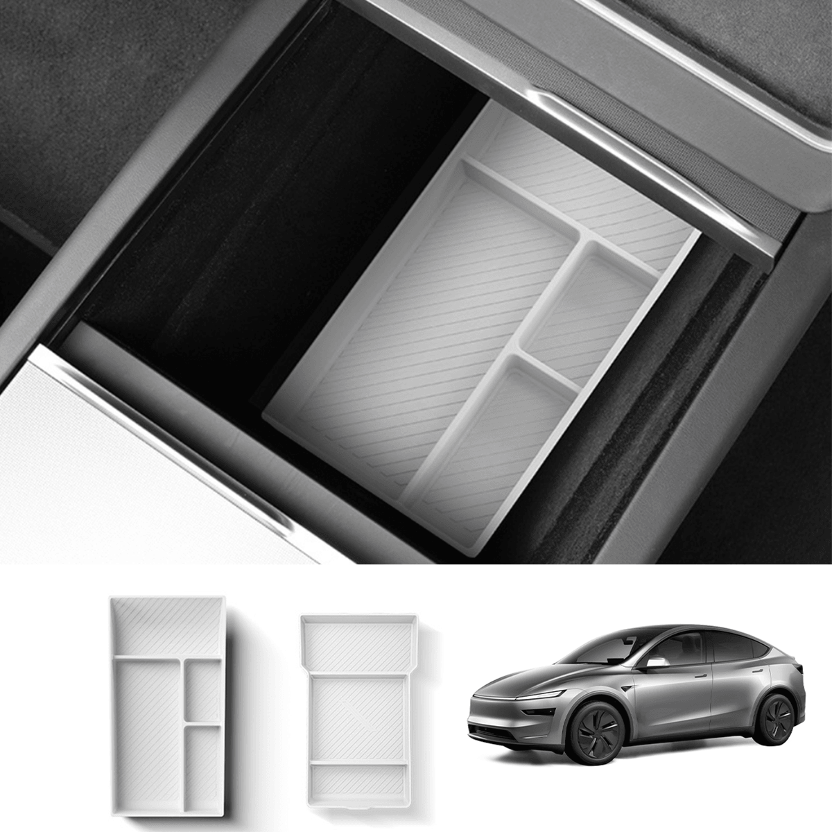 Silicone Center Console & Armrest Lower Storage Tray for Tesla Model Y Juniper 2025+ - Evooor