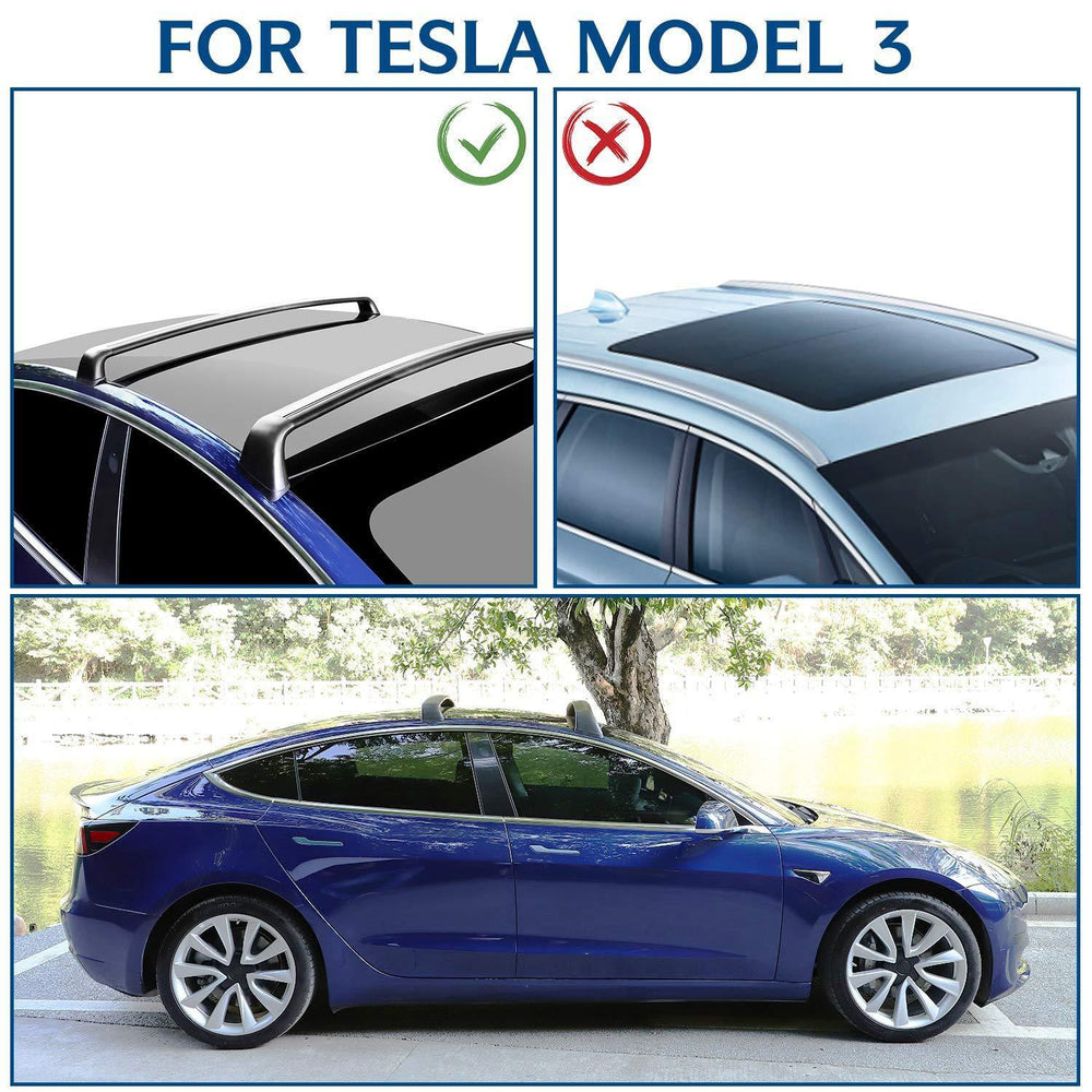 Tesla Model 3/Y Aluminum Roof Rack Cargo Cross Bars (Set of 2) for Tesla(2017-2024) - Evooor