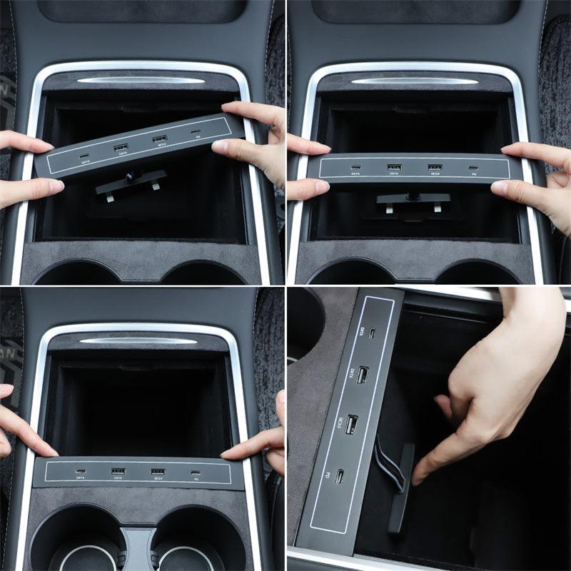 Model 3/Y USB Extender Charger Type C 27W Max Quick Charger Intelligent Stand Shunt Accessories For Tesla(2021-2023) - Evooor