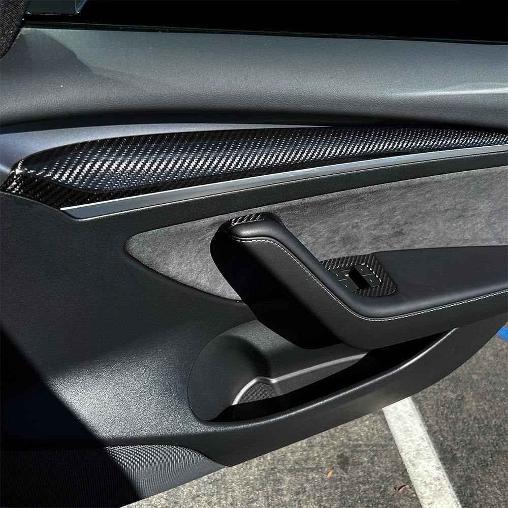 Model 3 [Real Carbon Fiber] Door Trim Cover, Front Door Trim Panel Caps For Tesla (2021-2023) - Evooor