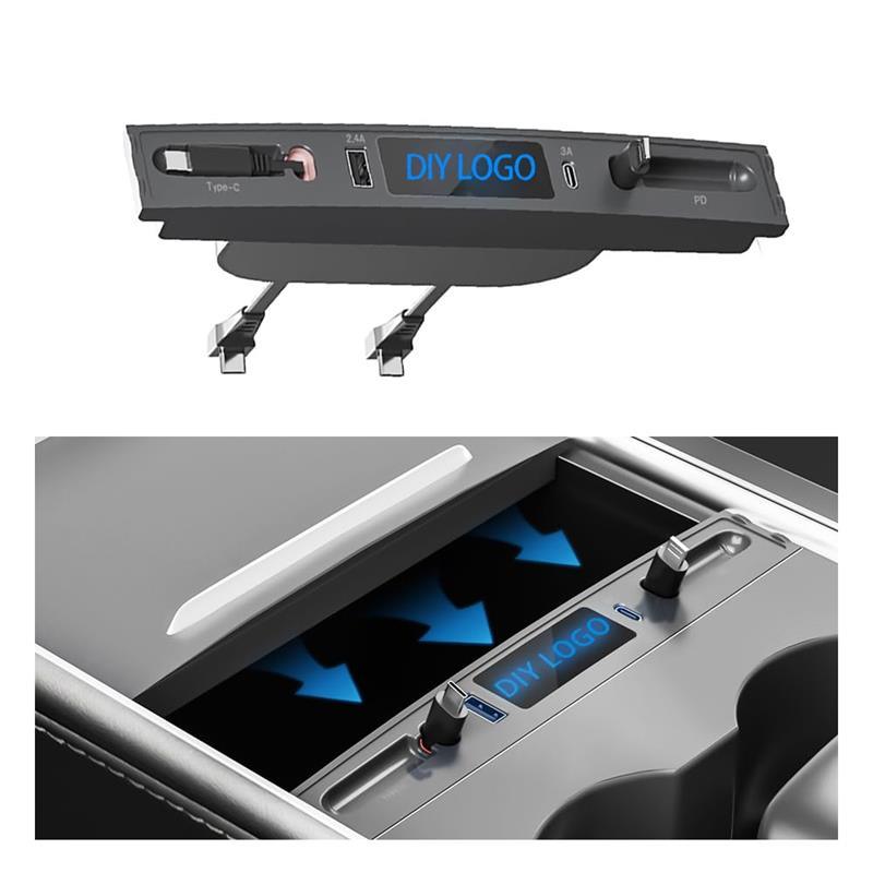 Model 3/Y Hub Docking Station-27W Quick Charger Retractable for USB LED Shunt Hub Extension Center Console Smart Sensor For Tesla (2021-2023) - Evooor