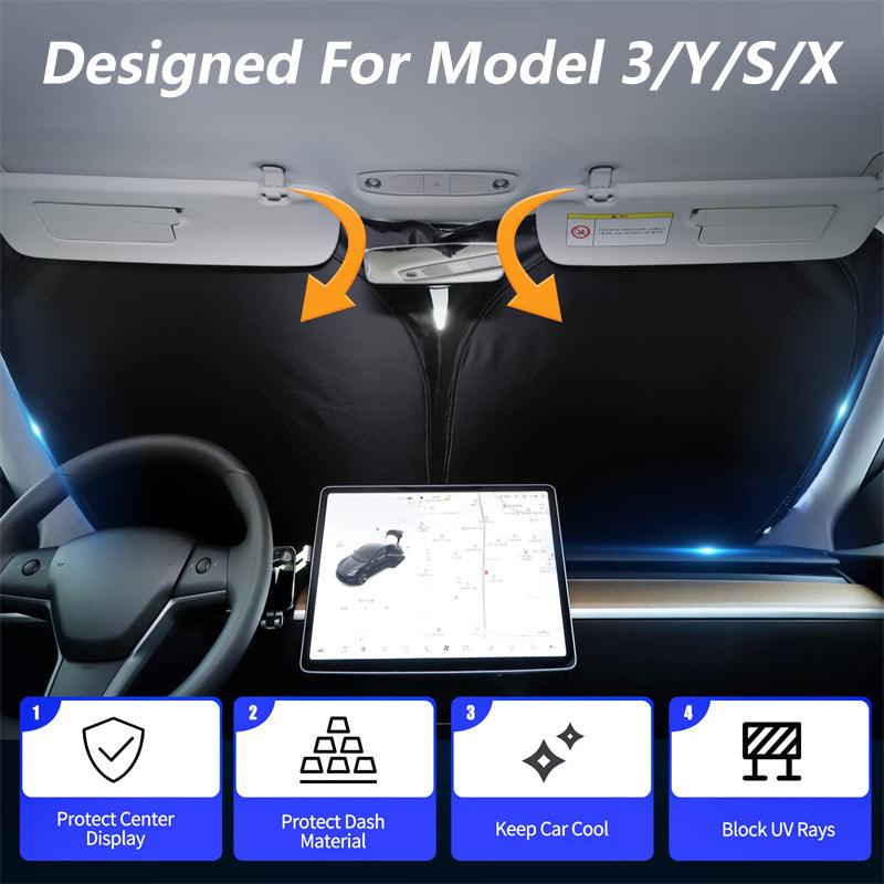 Model 3/Y/S/X Windshield Sunshade Folding Front Window Sun Shade Cover Heat Protection Visor For Tesla - Evooor