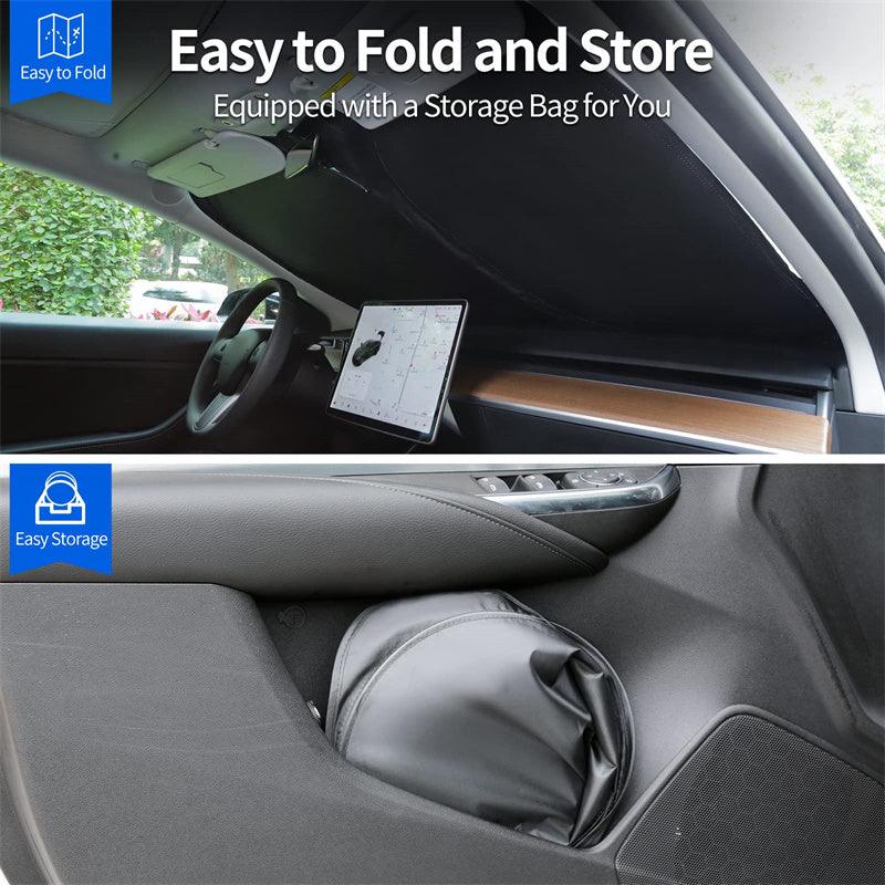 Model 3/Y/S/X Windshield Sunshade Folding Front Window Sun Shade Cover Heat Protection Visor For Tesla - Evooor