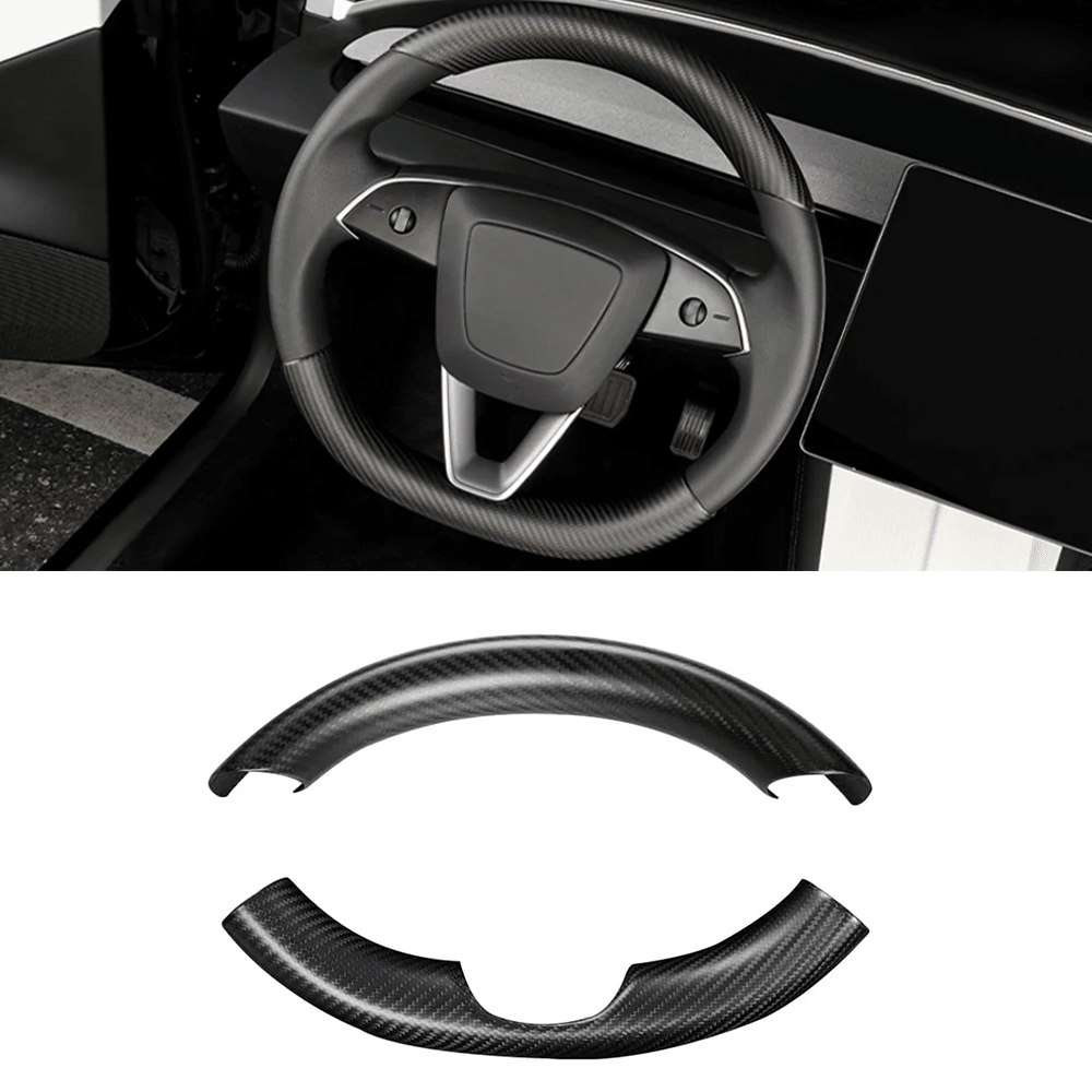 Glossy Carbon Fiber Steering Wheel Cover Upgrade for Tesla Model 3 Highland - Fits 2024+ - Evooor